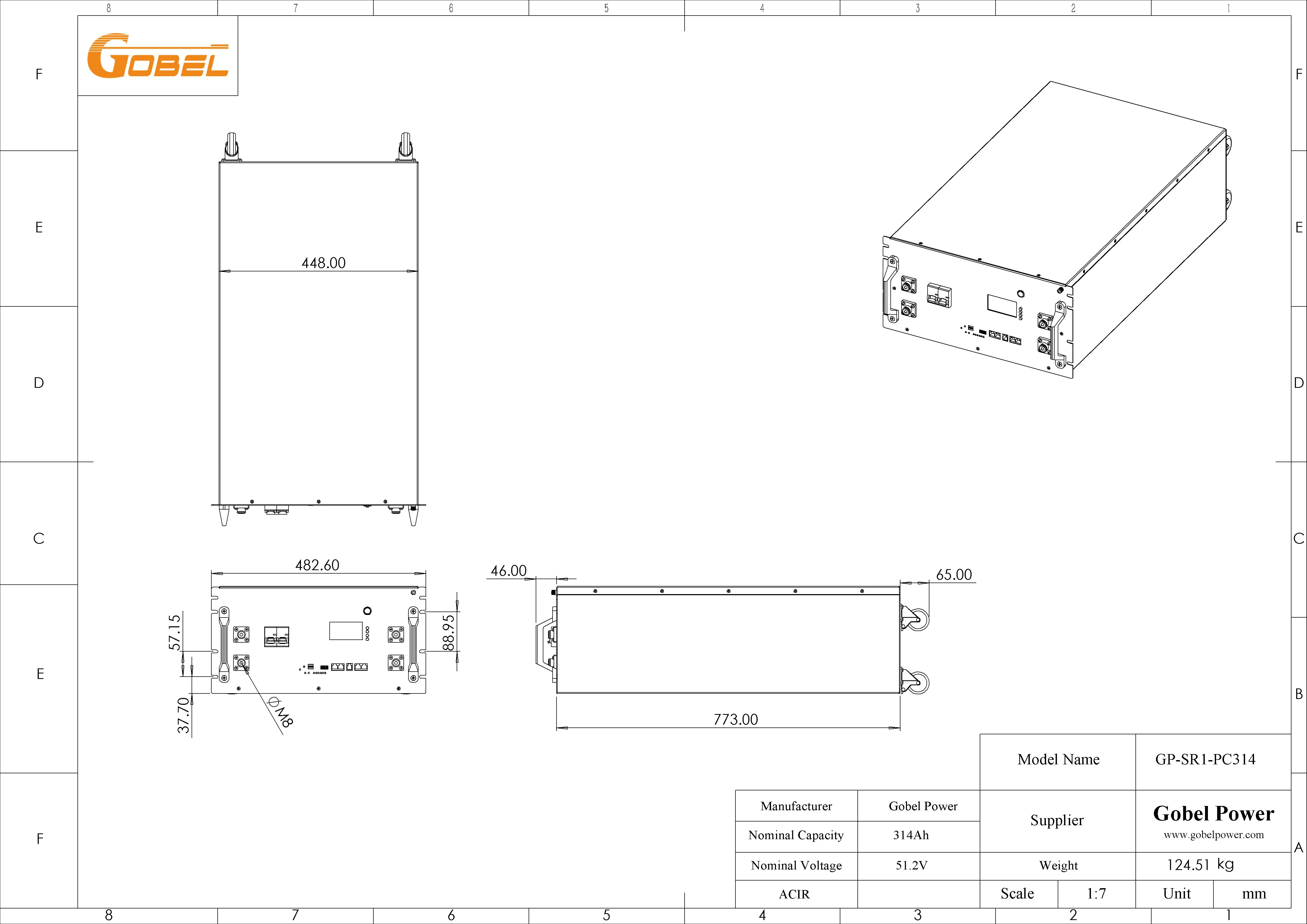 51.2V 314Ah 16kWh 10kW LiFePO4 Battery CAD Drawing